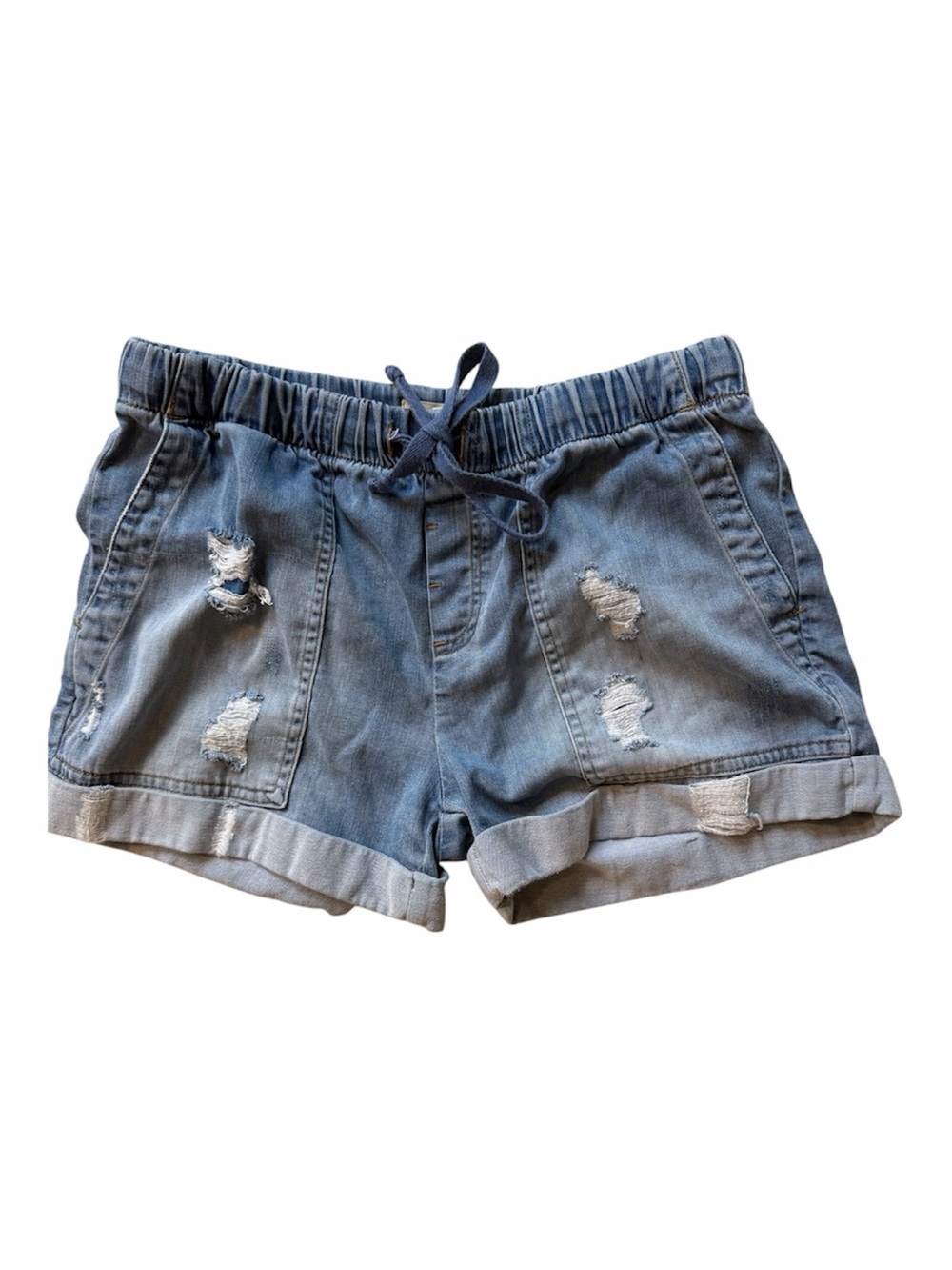 cloth & stone Light Blue Distressed Denim Drawstring Shorts